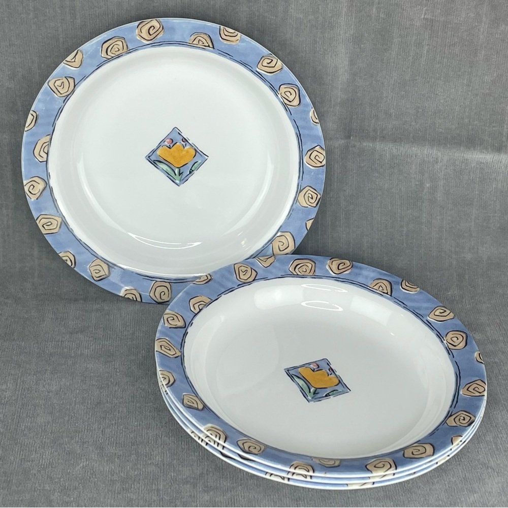 Corelle Watercolors Soup Salad Pasta Bowls See of 4 White Blue Rimmed Floral